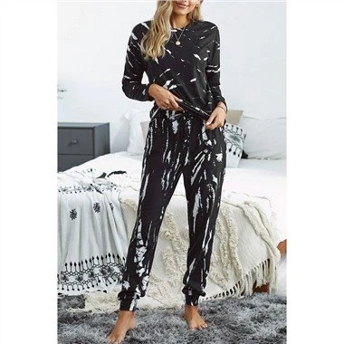Set Jogger Lengan Panjang Knit Tie Dye Hitam